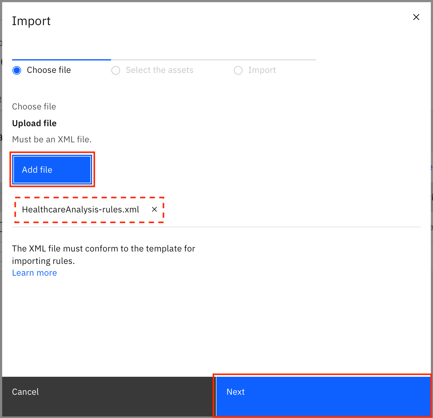 Project - import data rules add file