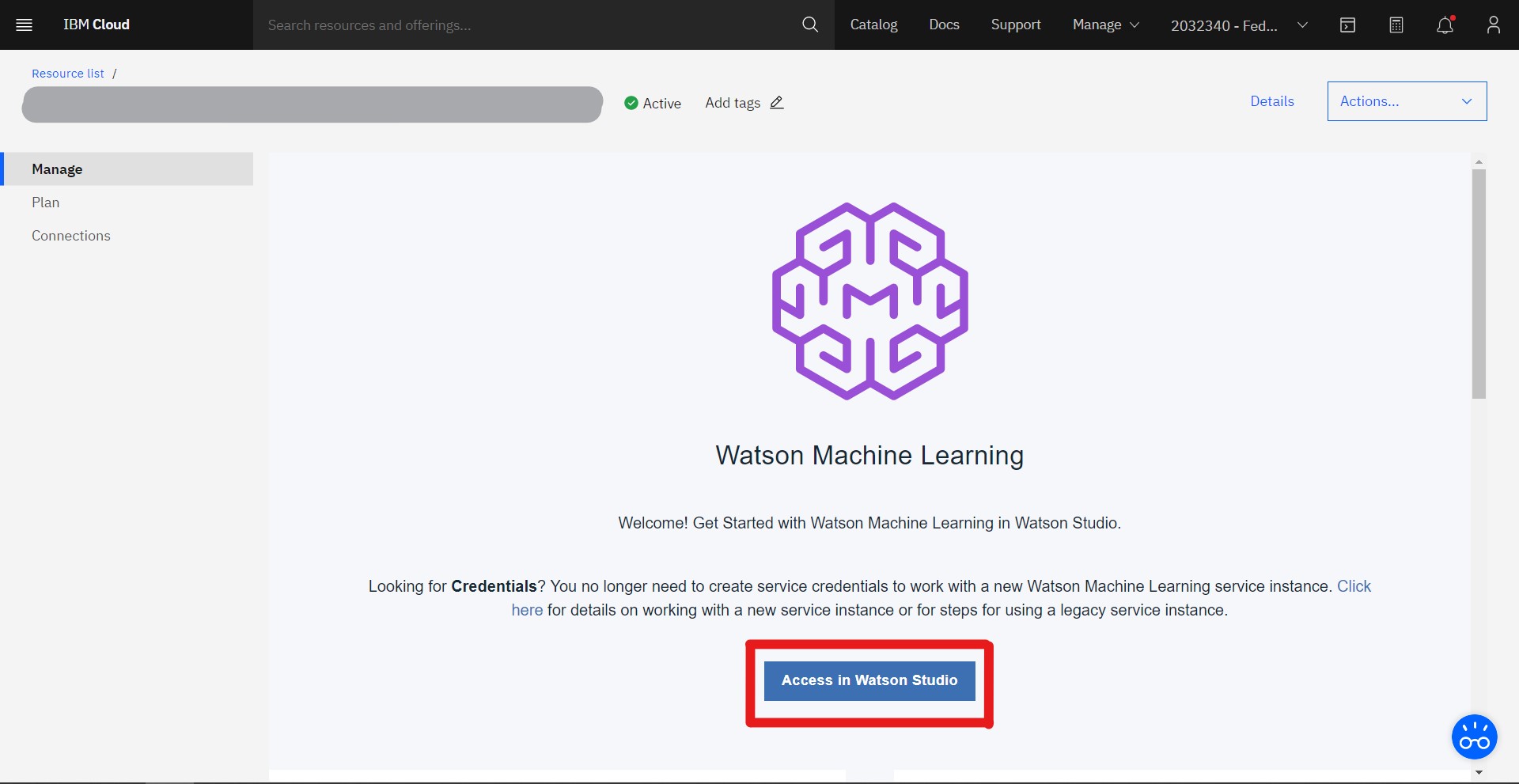Acceder a la instancia de Machine Learning por Watson Studio