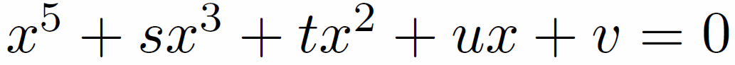 x^5 + s x^3 + t x^2 + u x + v = 0