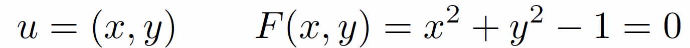 u=(x,y), F(x,y)=x^2+y^2-1