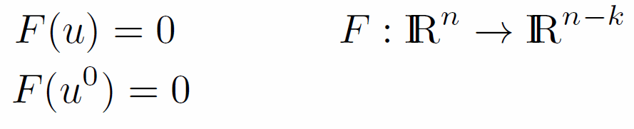 F(u)=0, F(u_0)=0, F:R^n->R^{n-k}