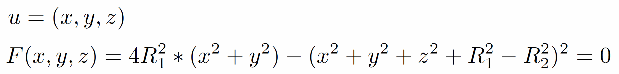 Equation of a torus as a map from R^3 into R^1